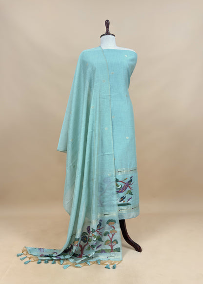 Yellow Chanderi Linen Suit Fabric With Jamdani Weaving