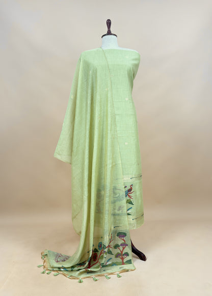 Yellow Chanderi Linen Suit Fabric With Jamdani Weaving