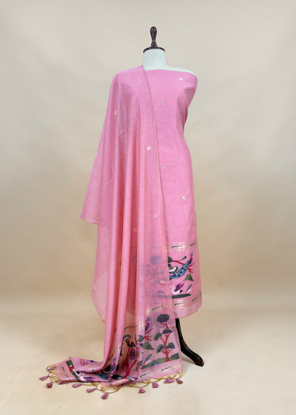 Yellow Chanderi Linen Suit Fabric With Jamdani Weaving