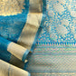 Dark Blue Designer Pure Brocade Silk Kurta and Organza Dupatta