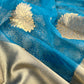 Dark Blue Designer Pure Brocade Silk Kurta and Organza Dupatta