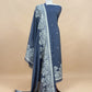 Blue Floral Jamdani Weaved Unstitched Suit In Linen Chanderi