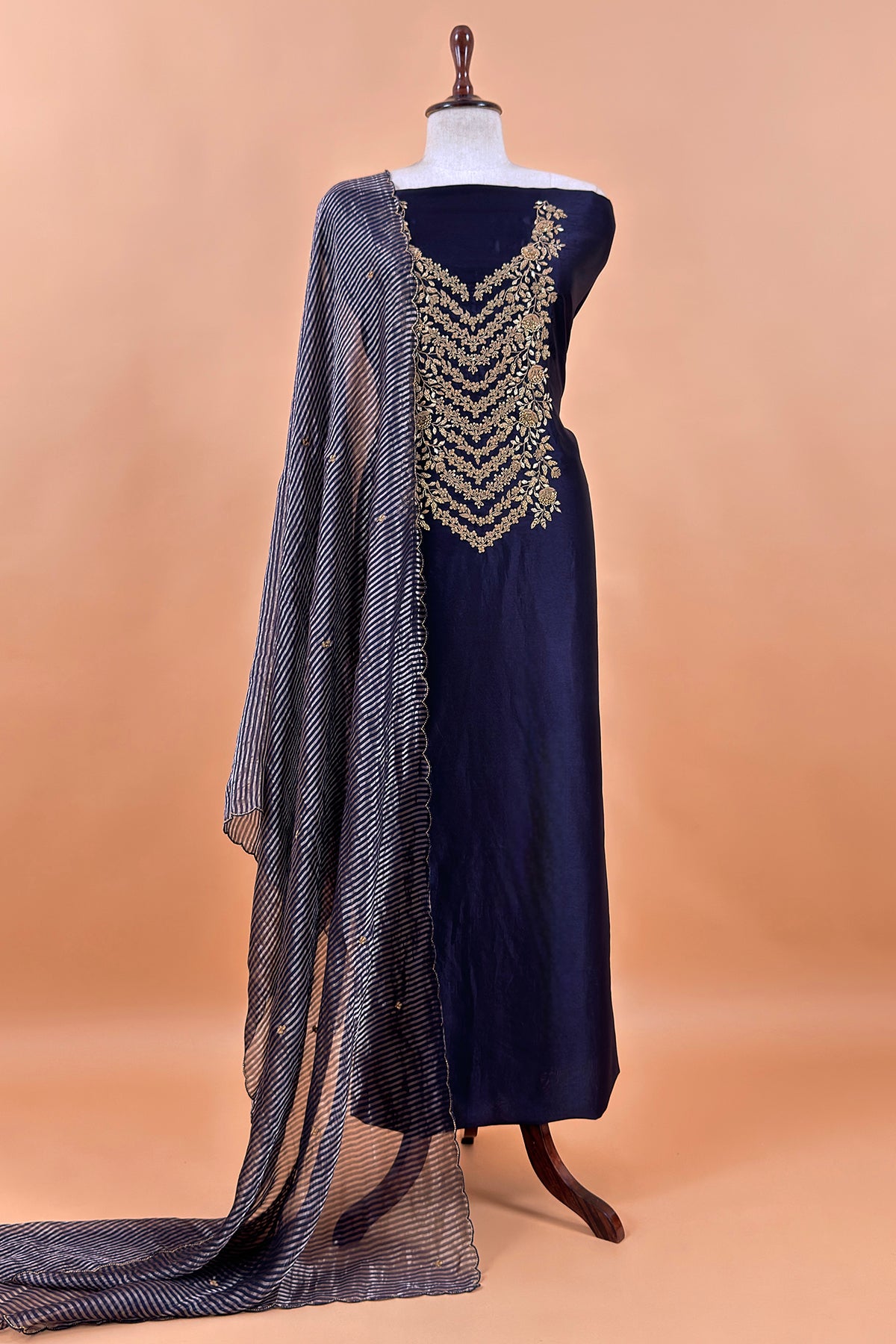 Luxury silk suit with dabka dori chidiya handwork

