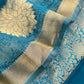 Dark Blue Designer Pure Brocade Silk Kurta and Organza Dupatta