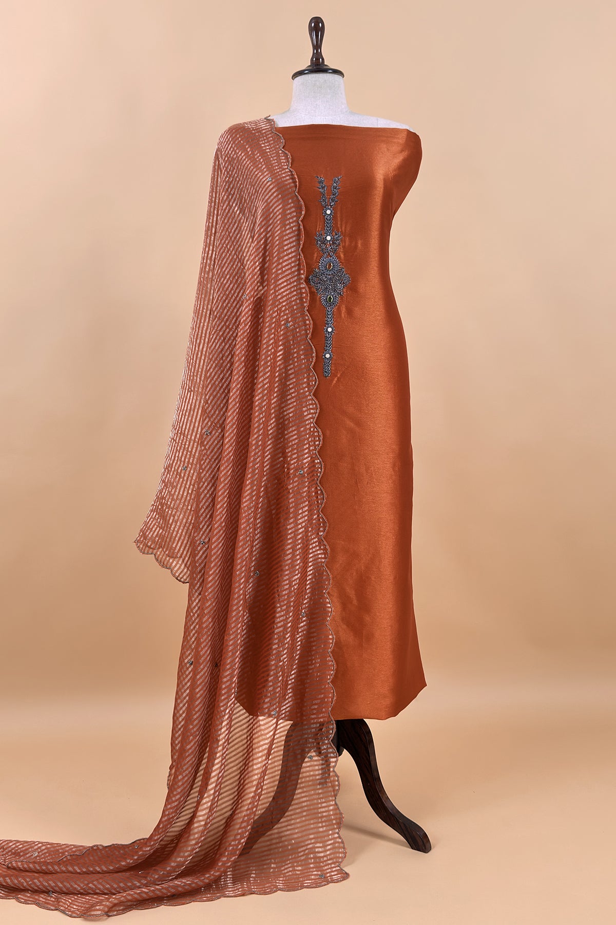 Premium quality silk suit with tissue silk dupatta

