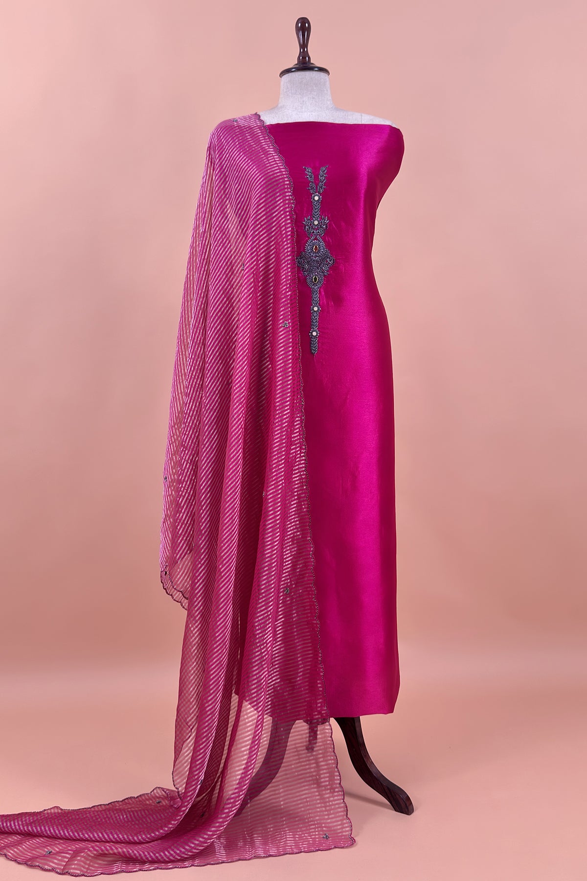 Premium quality silk suit with tissue silk dupatta

