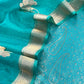 Sky Blue Designer Pure Brocade Silk Kurta and Organza Dupatta