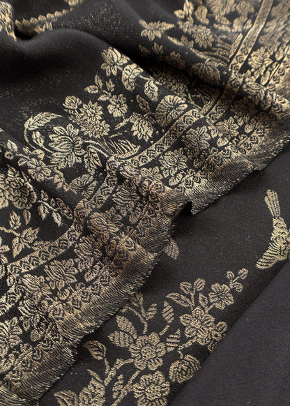 Black Woolen Unstitched Suit With Kani Weaving