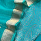 Sky Blue Designer Pure Brocade Silk Kurta and Organza Dupatta