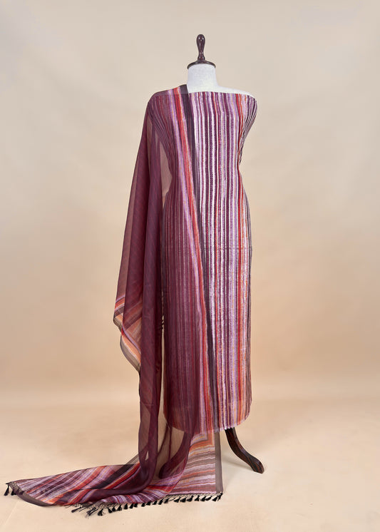 Chiniya Silk Suit Set With Organza Dupatta