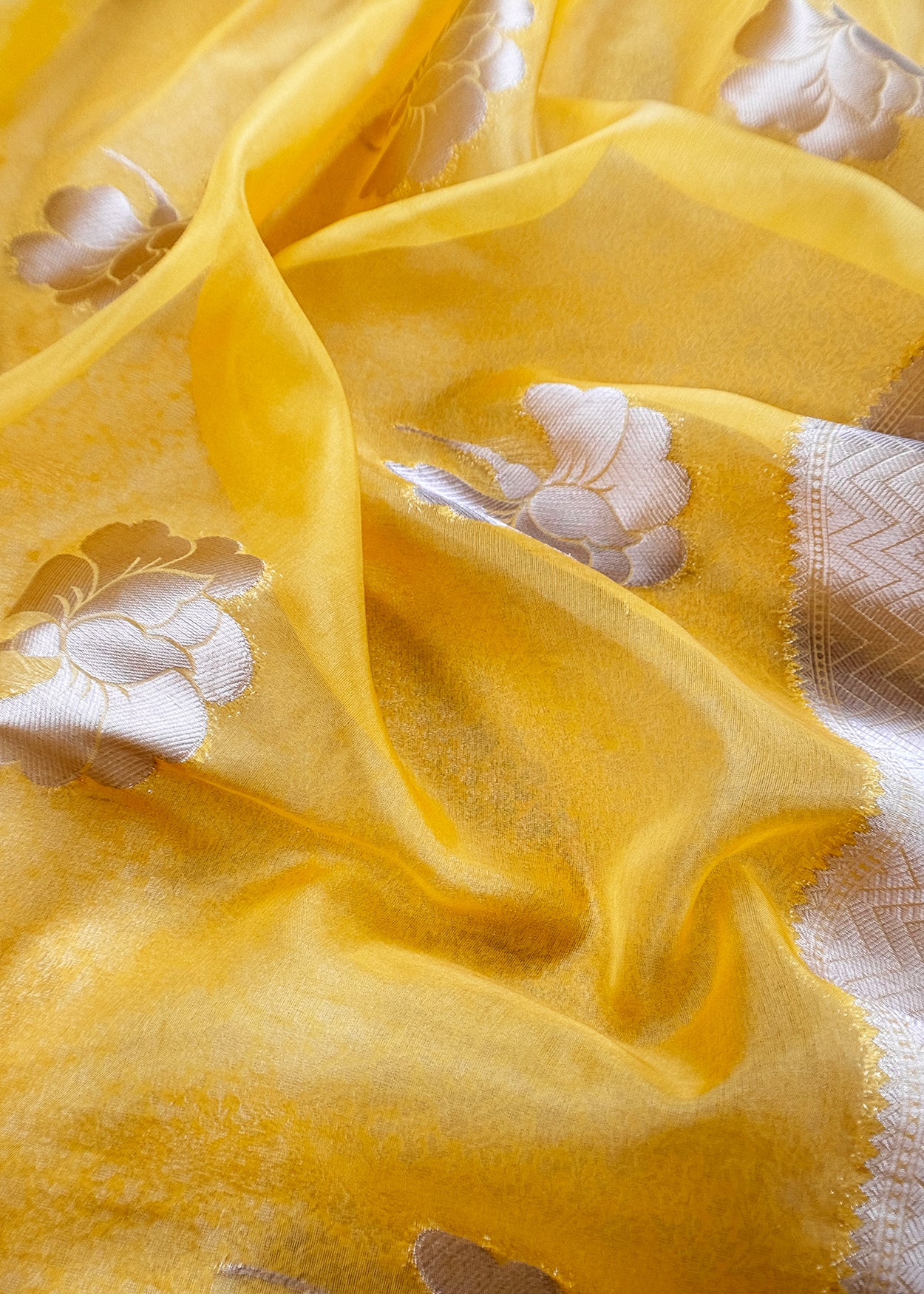 Yellow Designer Pure Brocade Silk Kurta and Organza Dupatta