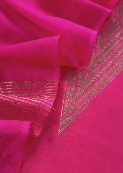 Designer Bright Pink Handloom silk suit with Zari weaving