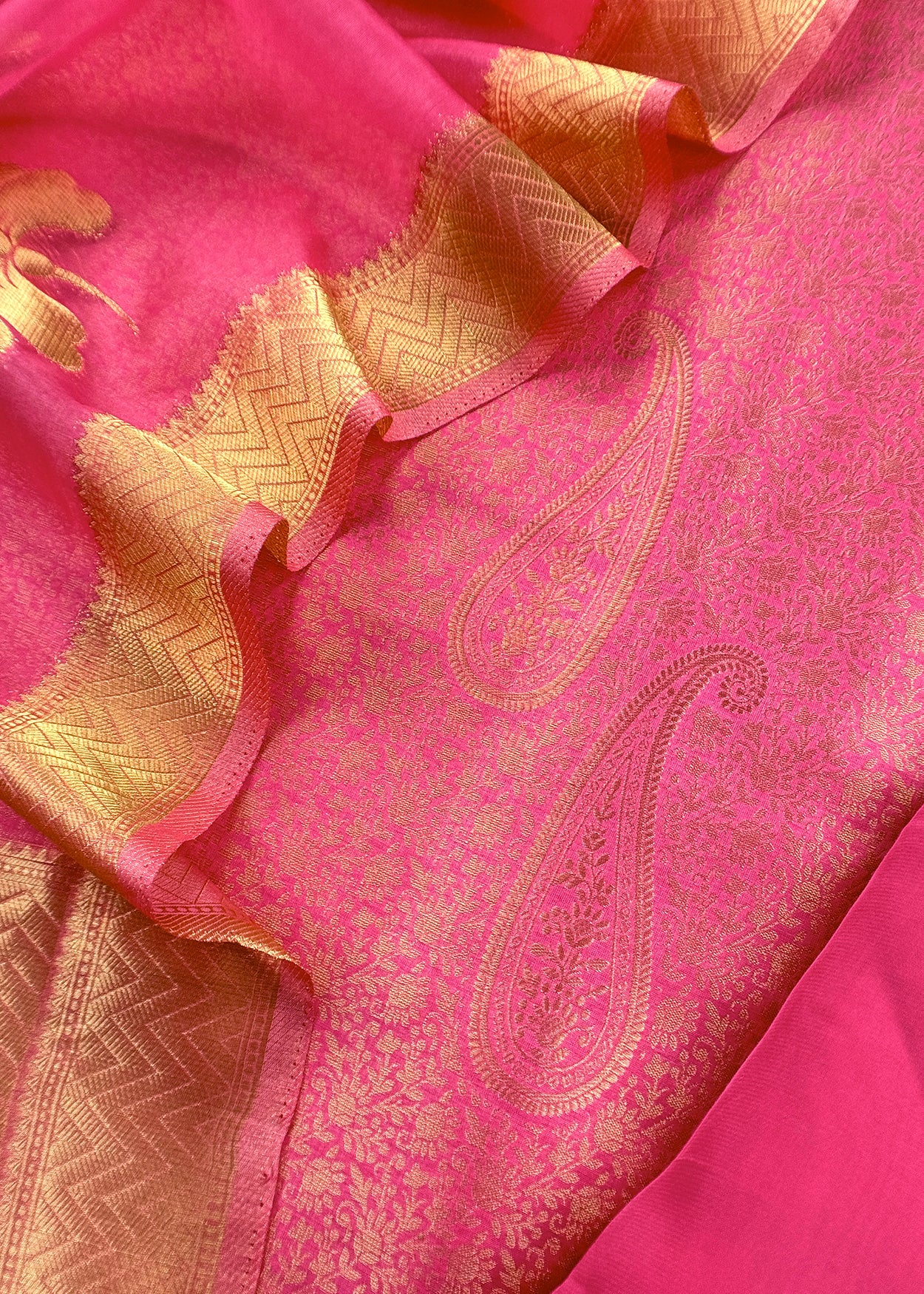 Pink Designer Pure Brocade Silk Kurta and Organza Dupatta