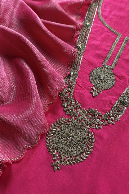 Luxury silk suit with dabka dori chidiya handwork

