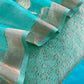Sky Blue Designer Pure Brocade Silk Kurta and Organza Dupatta