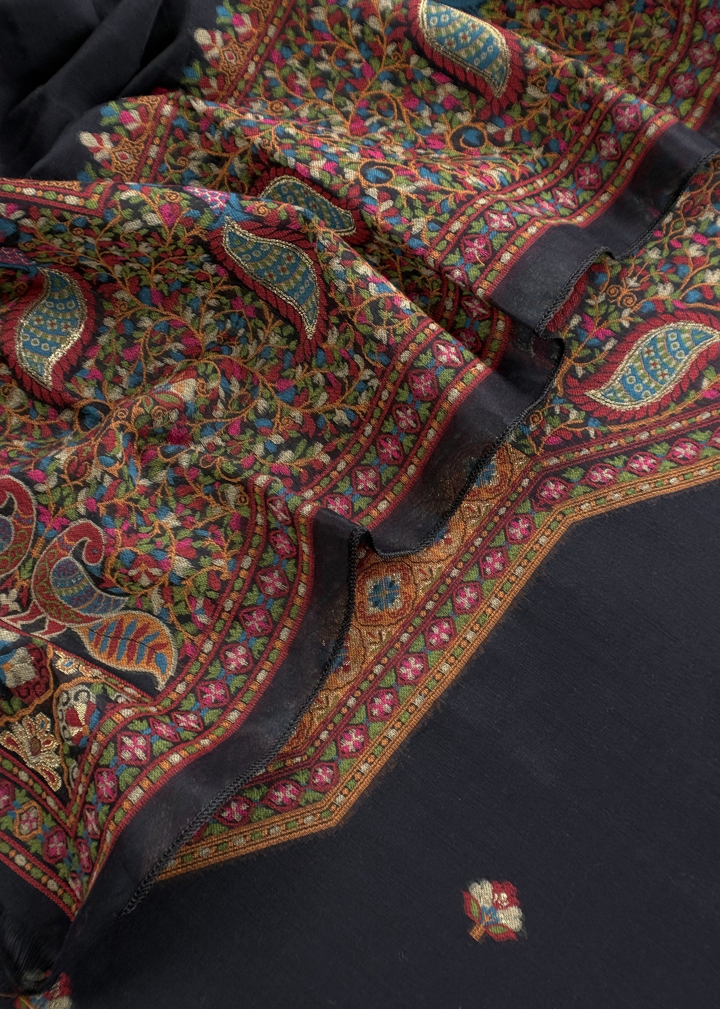 Black linen Chanderi Suit Fabric With Multicolour Jamdani Weaving