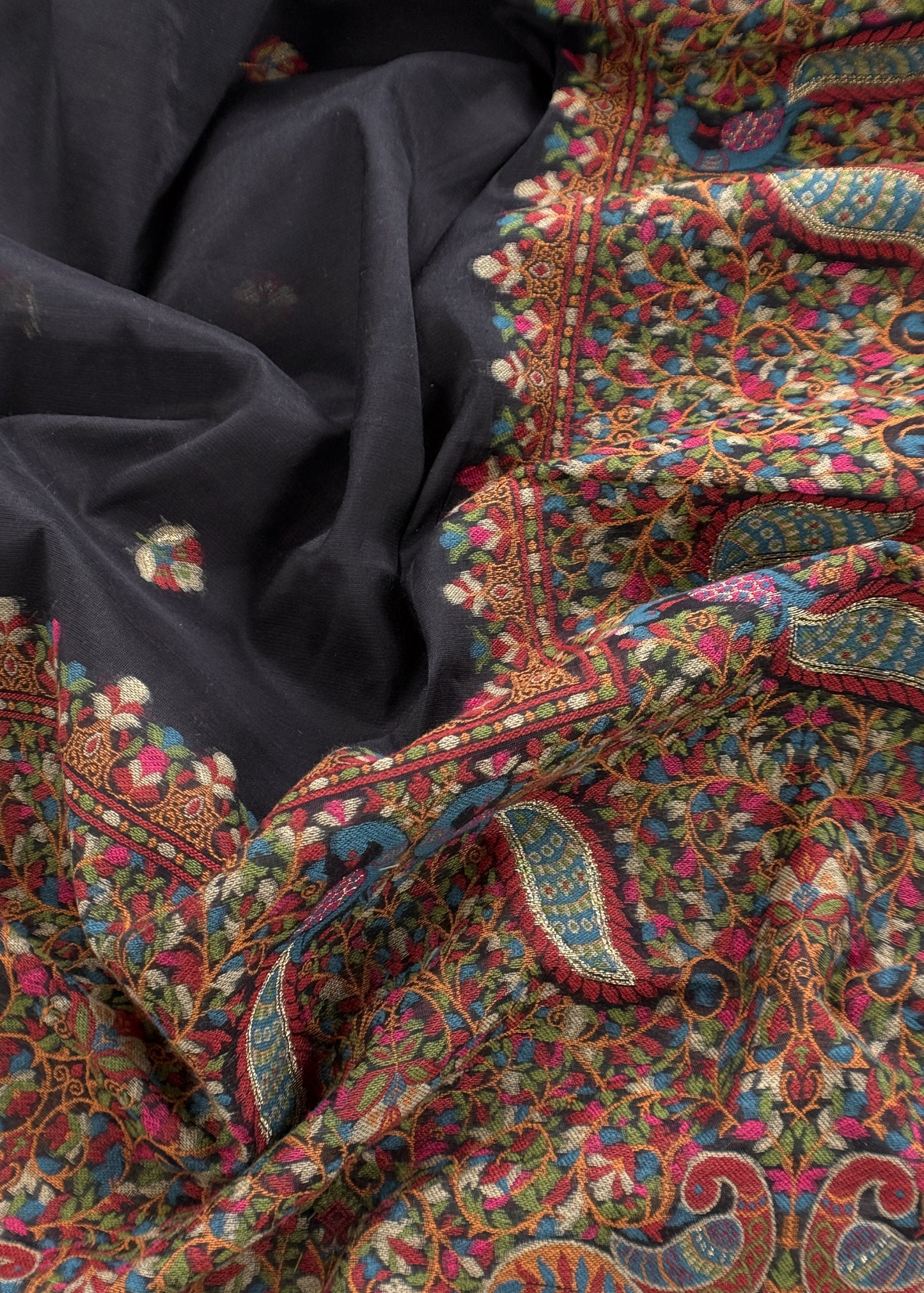Black linen Chanderi Suit Fabric With Multicolour Jamdani Weaving