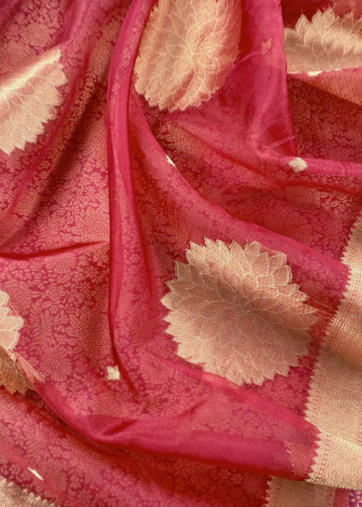Red Designer Pure Brocade silk kurta and organza dupatta