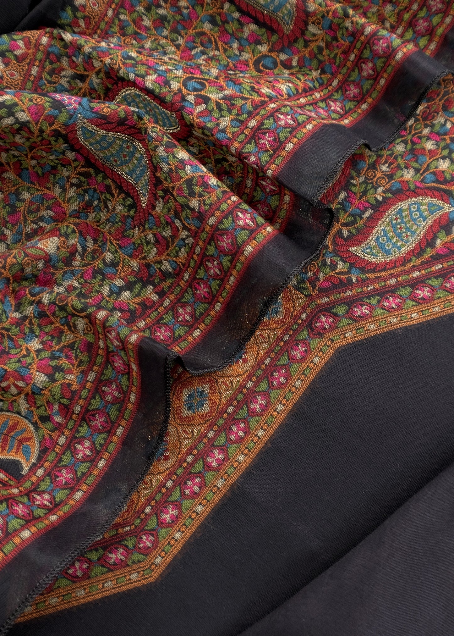 Black linen Chanderi Suit Fabric With Multicolour Jamdani Weaving