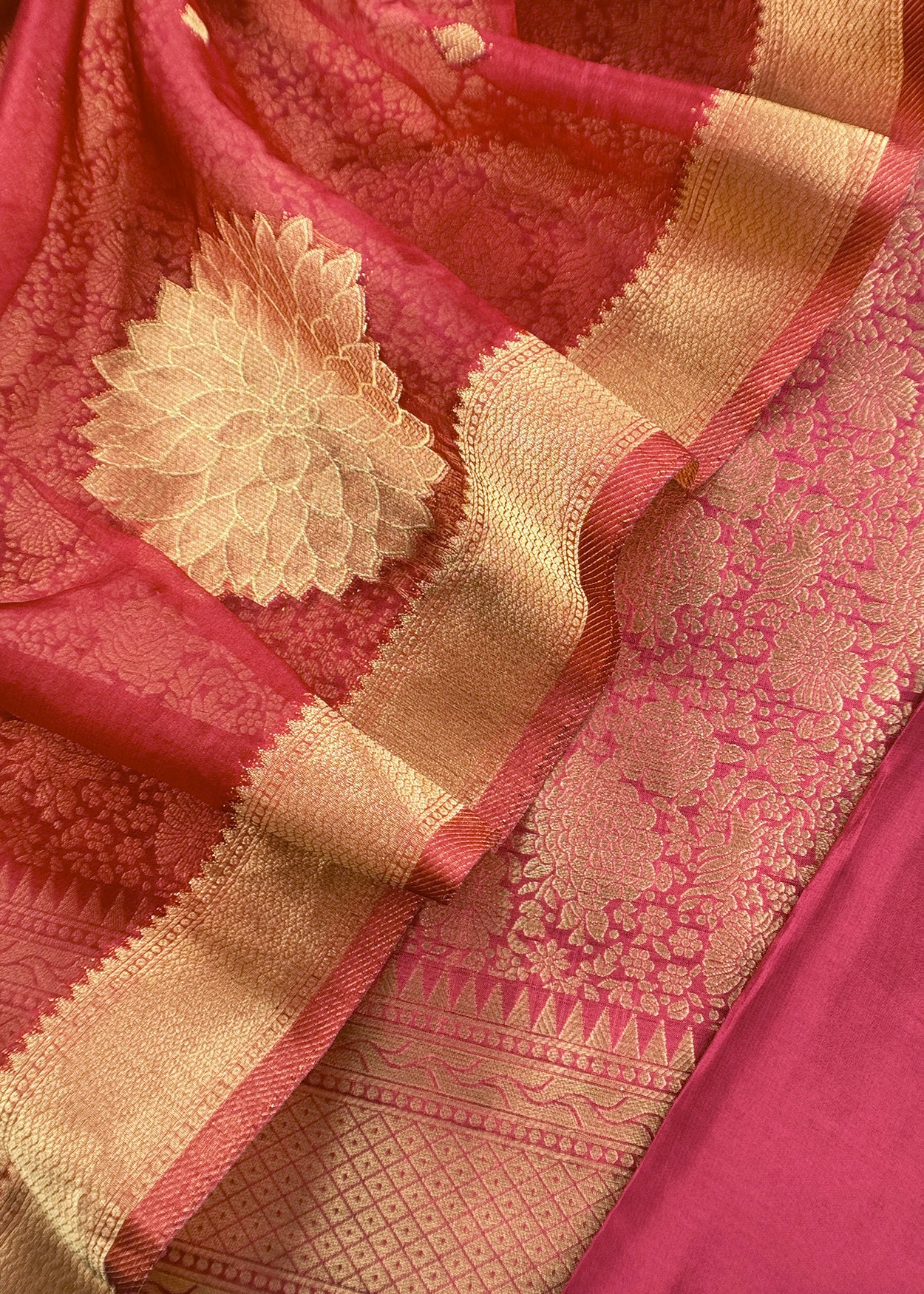 Red Designer Pure Brocade silk kurta and organza dupatta