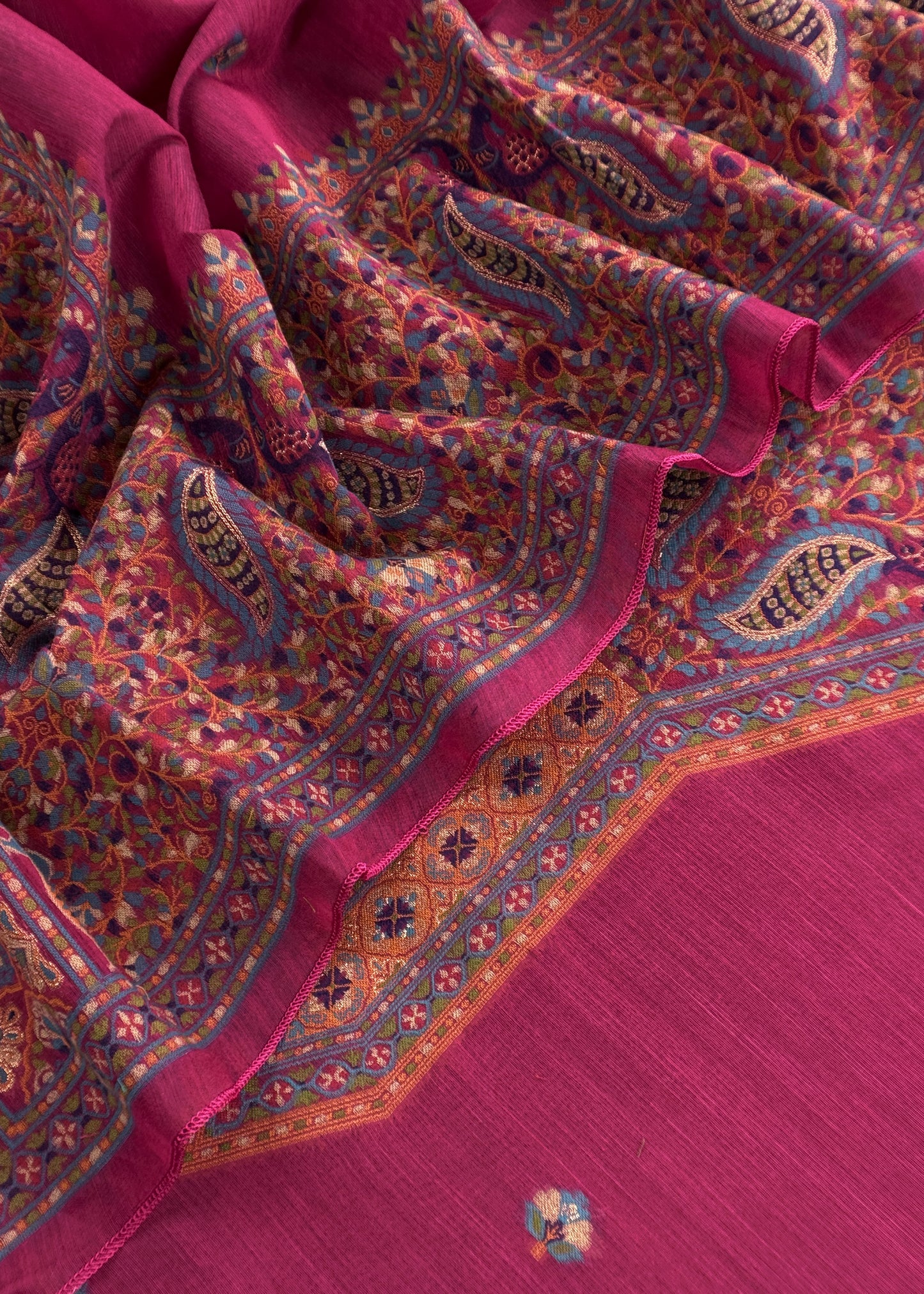 Brick Red linen Chanderi Suit Fabric With Multicolour Jamdani Weaving