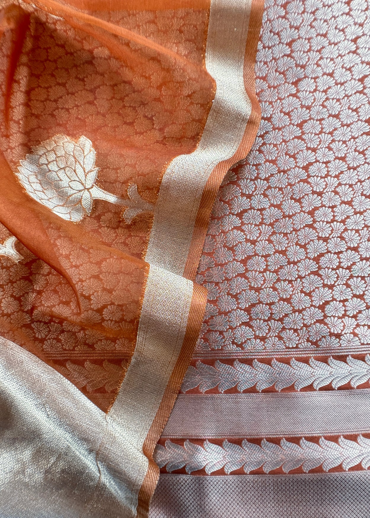Rust  Designer Pure Brocade silk kurta and organza dupatta