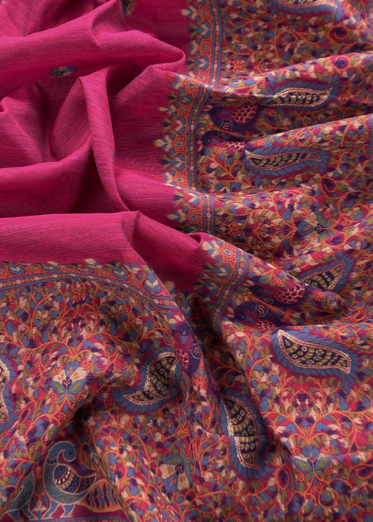 Brick Red linen Chanderi Suit Fabric With Multicolour Jamdani Weaving