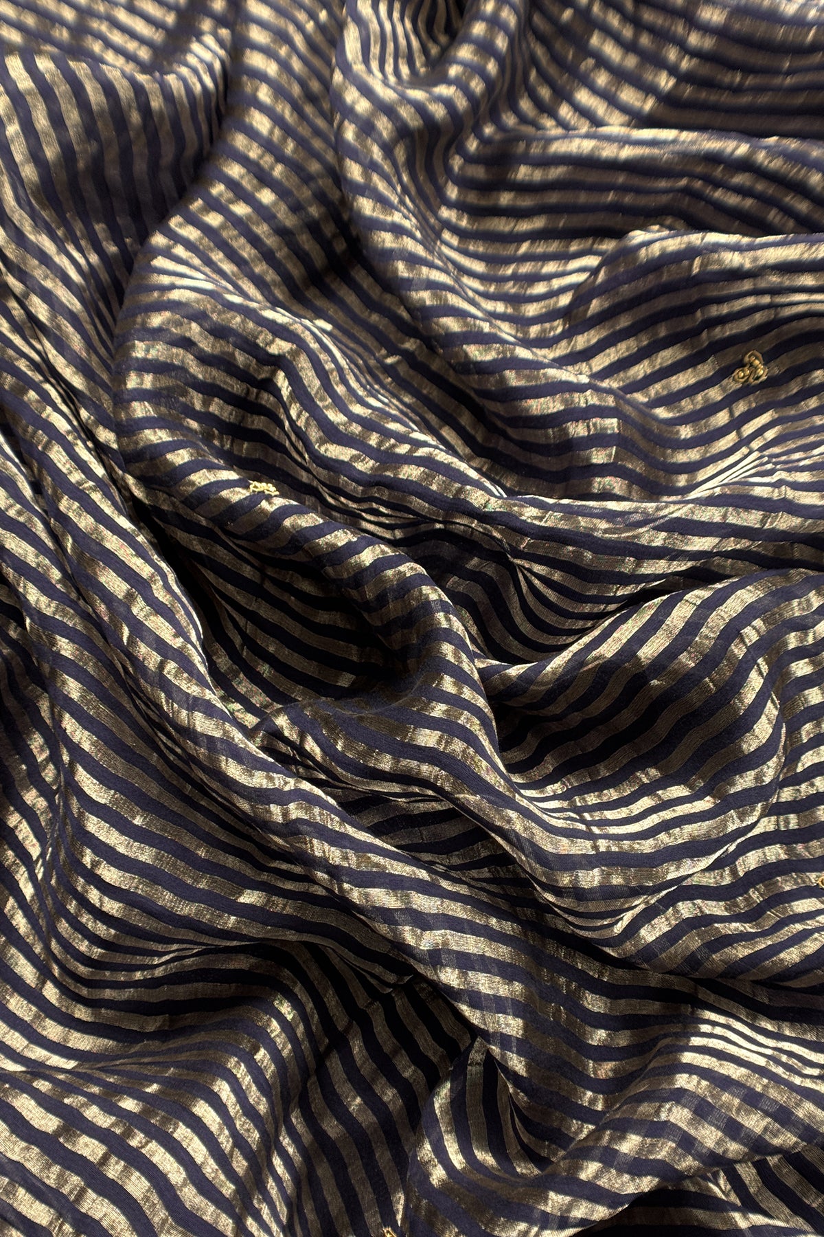 Navy Blue Tissue Silk Unstitched Suit With Zardosi And Jadau Navratna Handwork