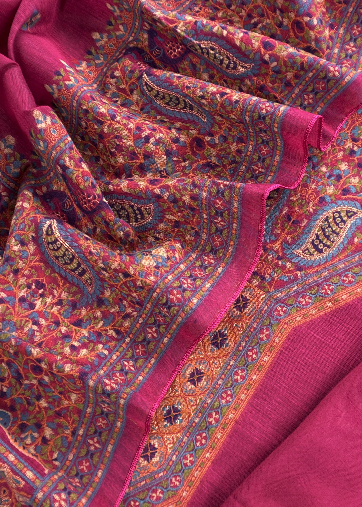 Brick Red linen Chanderi Suit Fabric With Multicolour Jamdani Weaving