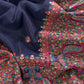 Blue linen Chanderi Suit Fabric with multicolour Jamdani weaving