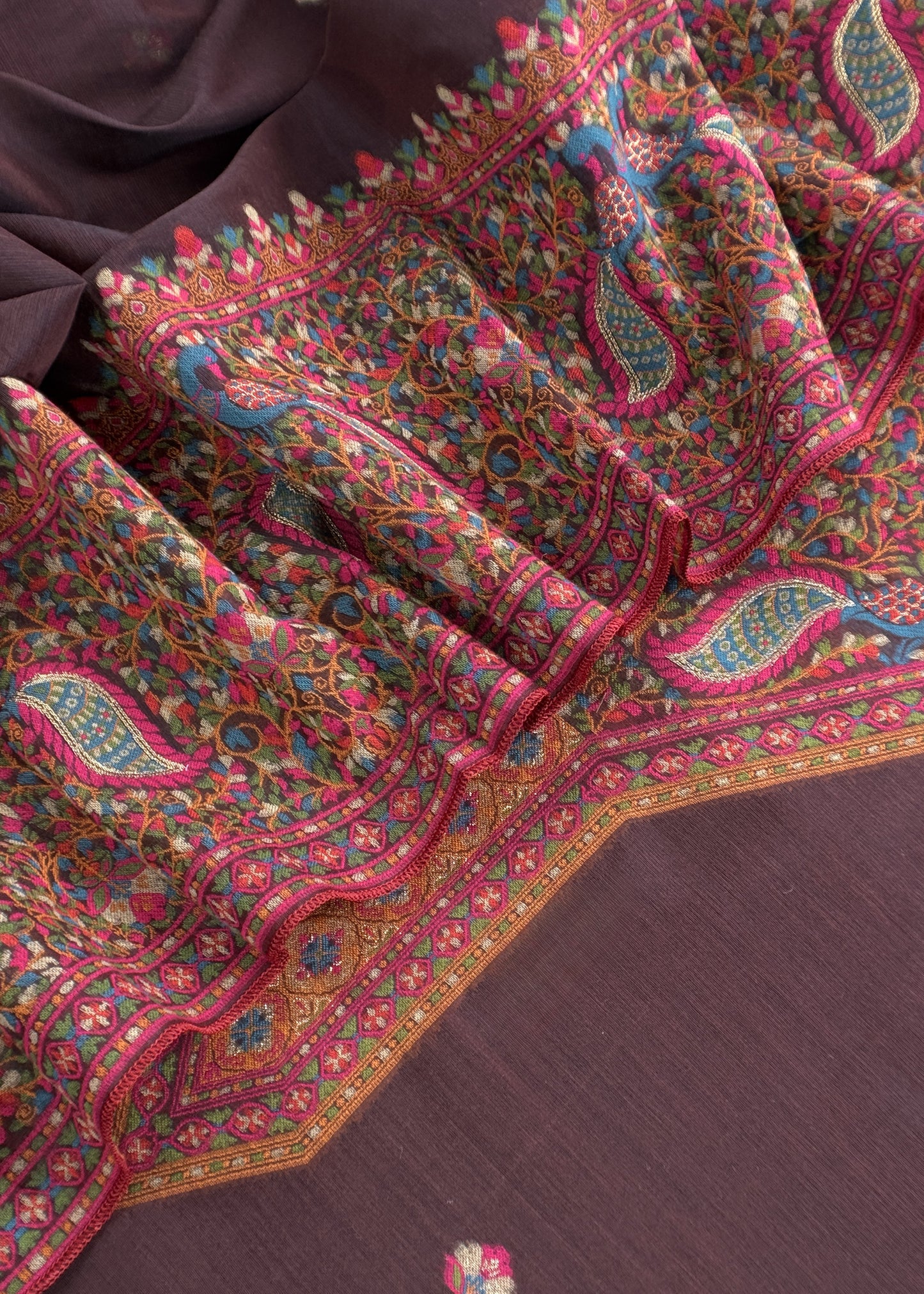 Brown linen Chanderi Suit Fabric With Multicolour Jamdani Weaving