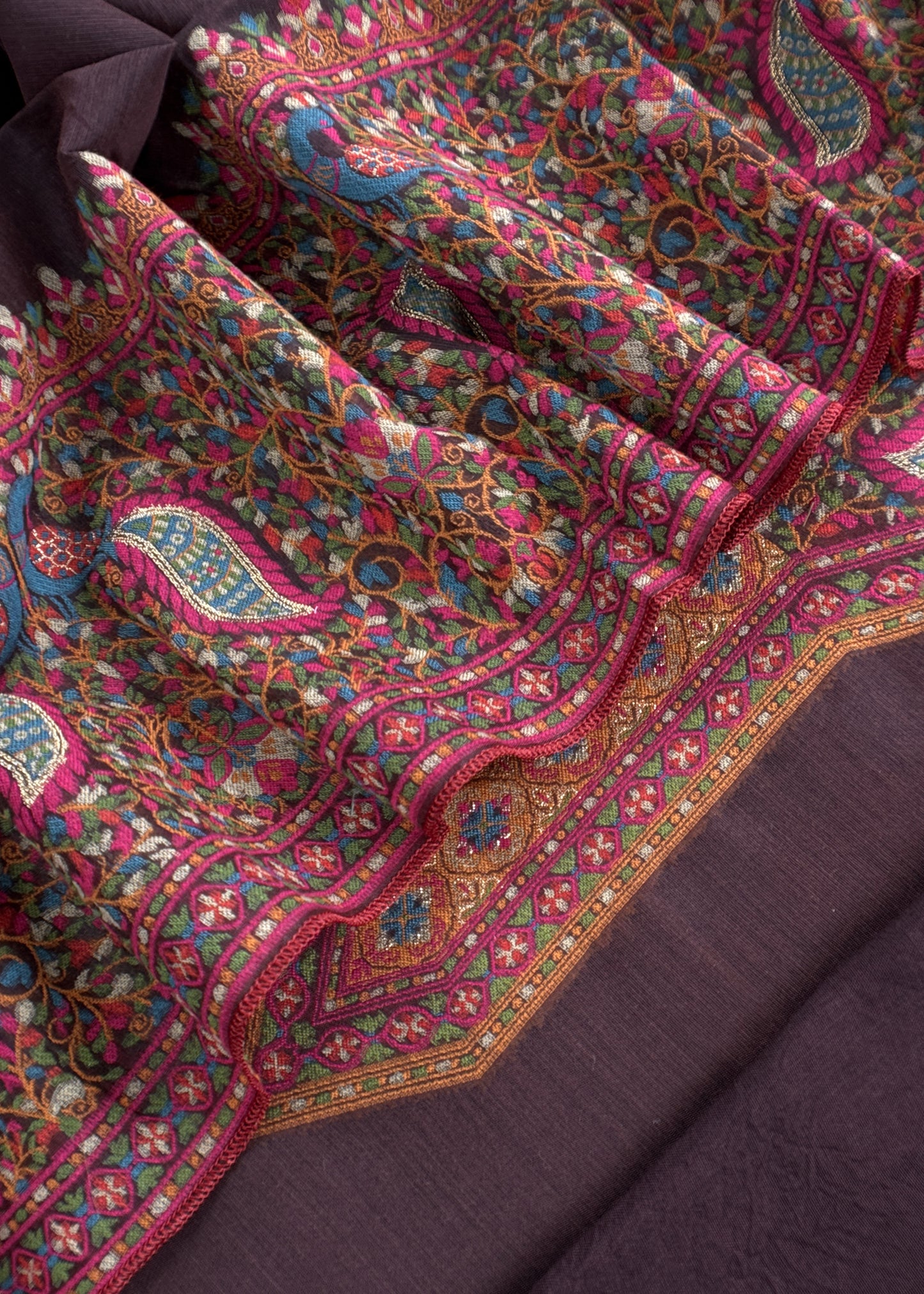 Brown linen Chanderi Suit Fabric With Multicolour Jamdani Weaving