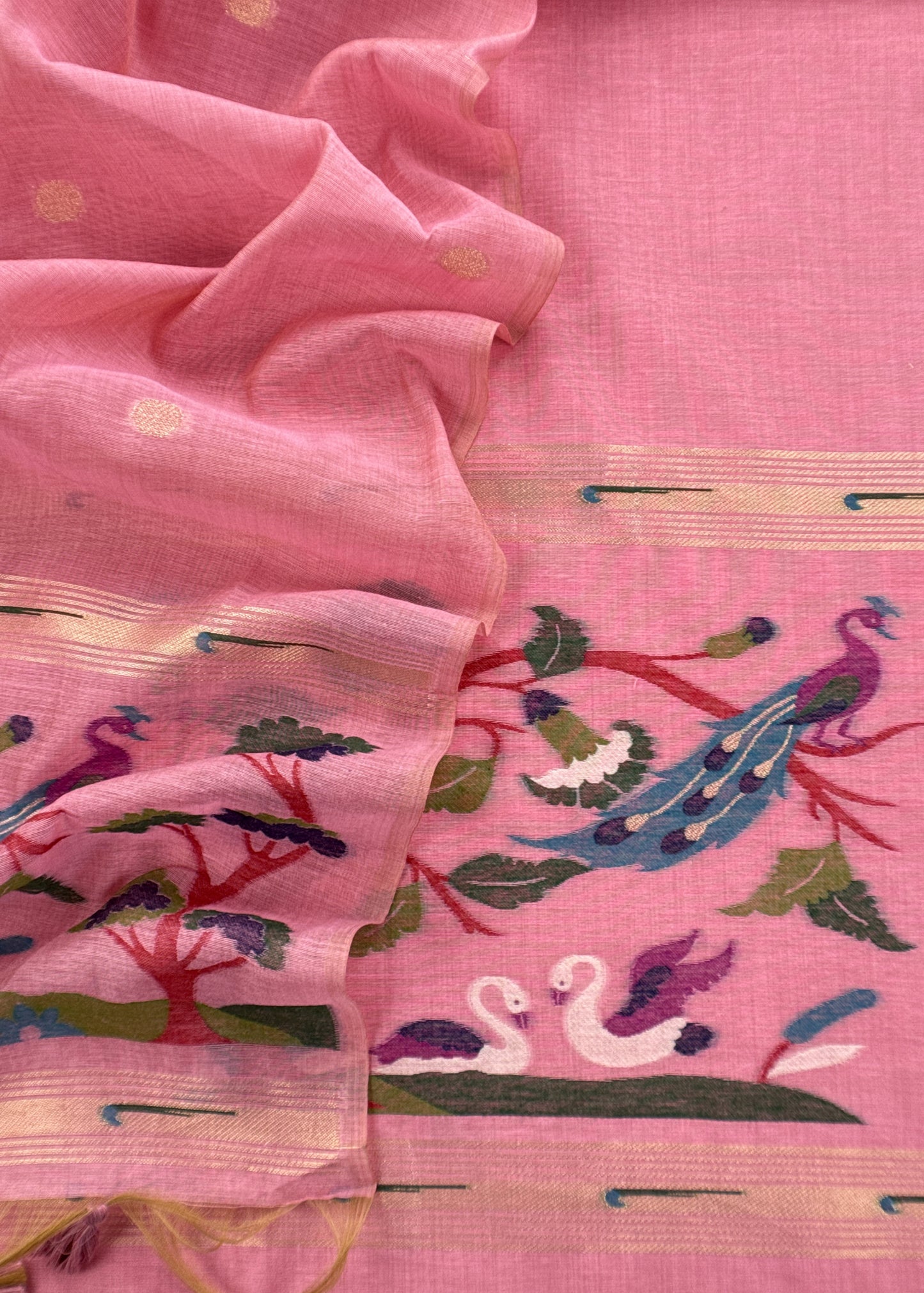 Pink Chanderi Linen Suit Fabric With Jamdani Weaving