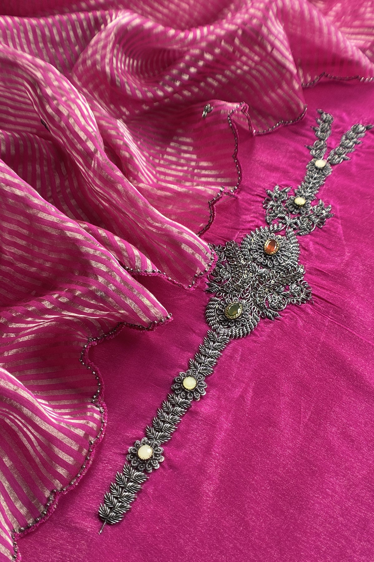 Luxury silk suit with dabka dori chidiya handwork

