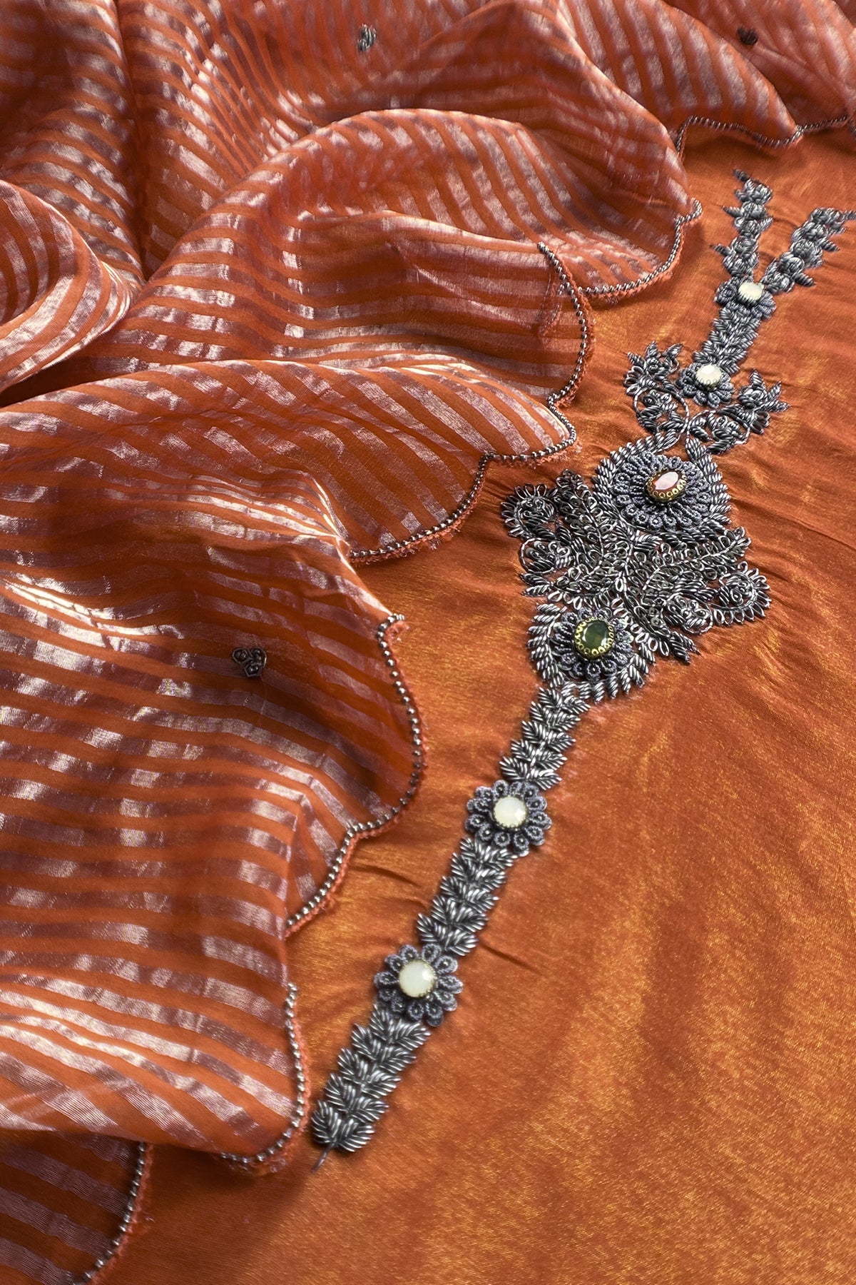 Luxury silk suit with dabka dori chidiya handwork

