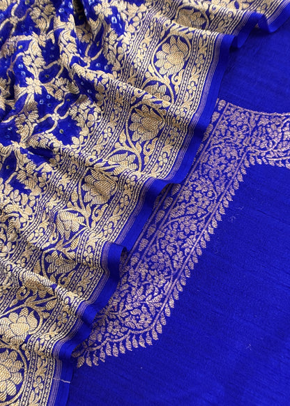 Mohini Blue Handloom Varanasi Raw Silk Kurta And Khaddi Georgette Gharchola Dupatta With Kadwa Weaving