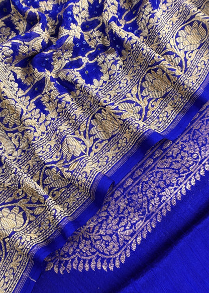 Mohini Blue Handloom Varanasi Raw Silk Kurta And Khaddi Georgette Gharchola Dupatta With Kadwa Weaving