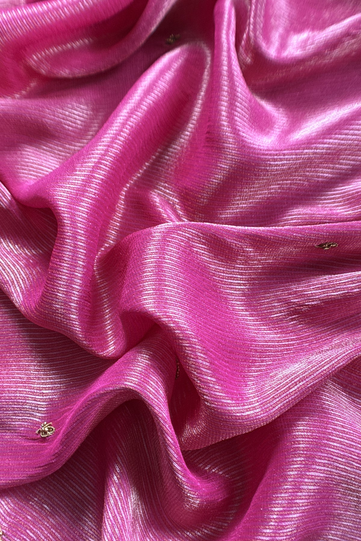 Pink Tissue Silk Unstitched Suit With Zardosi And Jadau Navratna Handwork