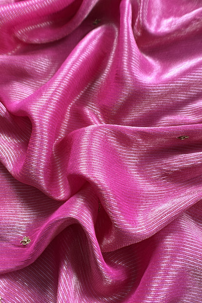 Pink Tissue Silk Unstitched Suit With Zardosi And Jadau Navratna Handwork