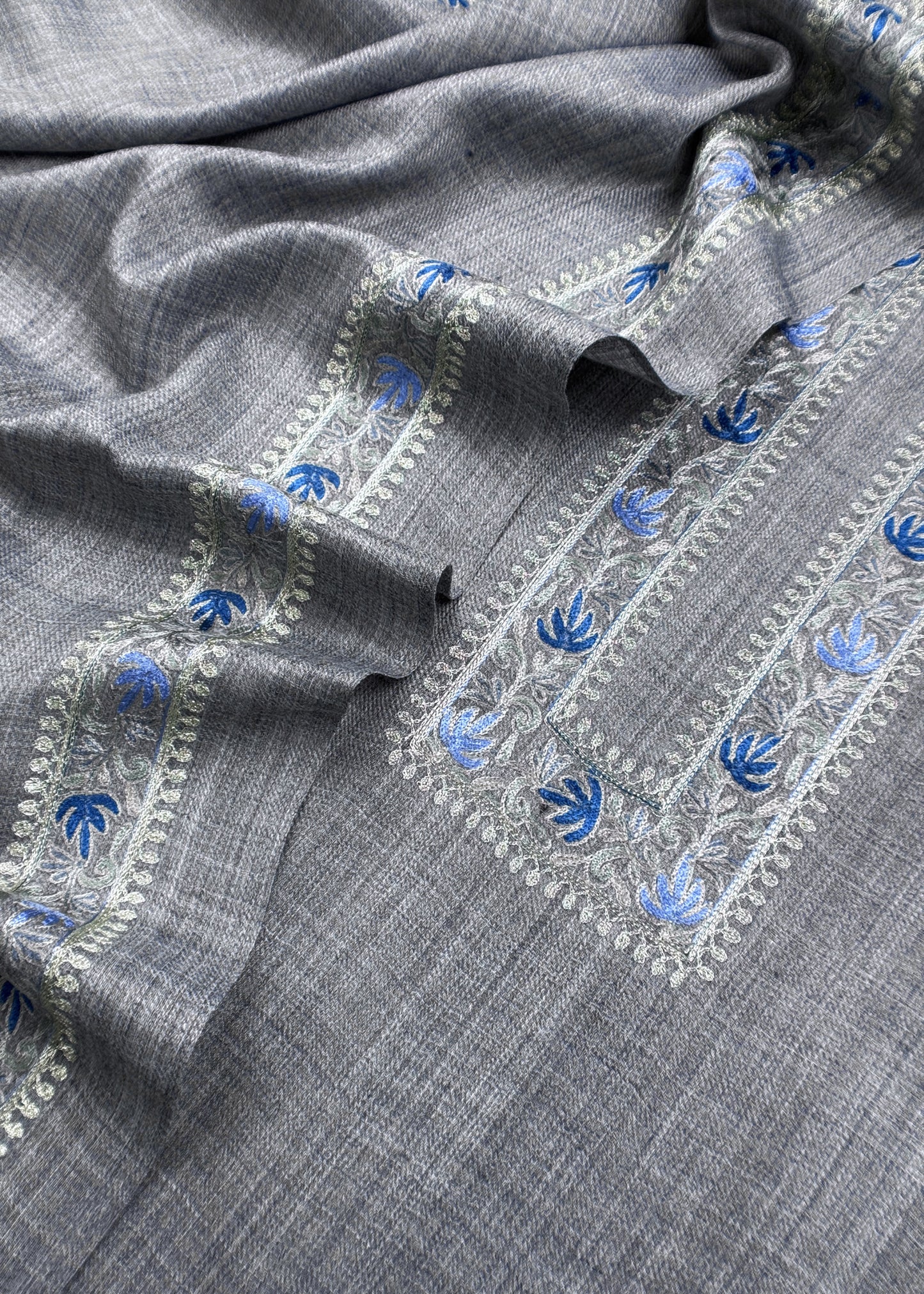 Grey Pure Merino Wool With Beautiful Aari Embroidery