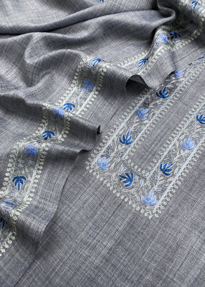 Grey Pure Merino Wool With Beautiful Aari Embroidery