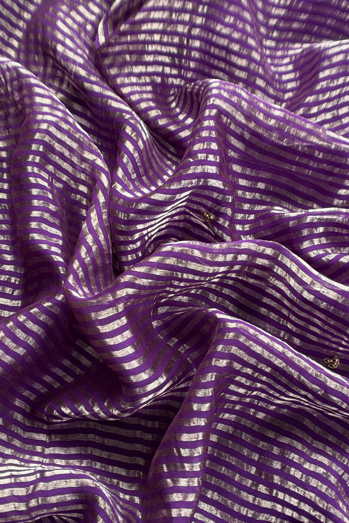 Purple Tissue Silk Unstitched Suit With Zardosi And Jadau Navratna Handwork
