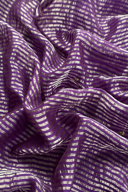 Purple Tissue Silk Unstitched Suit With Zardosi And Jadau Navratna Handwork