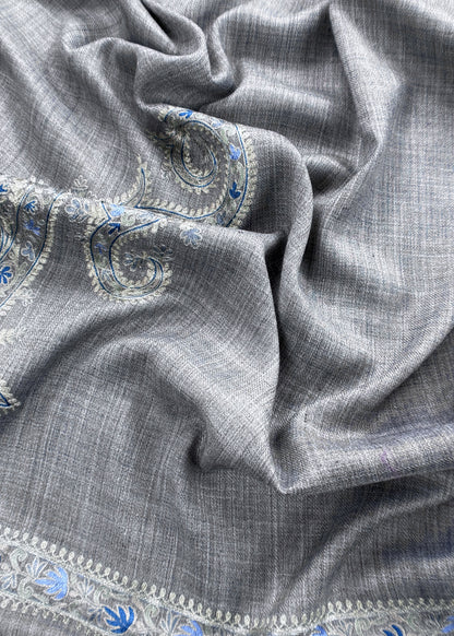 Grey Pure Merino Wool With Beautiful Aari Embroidery
