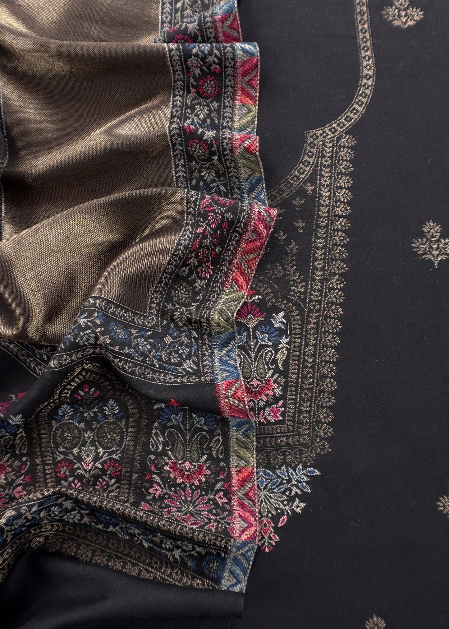 Black Wool Unstitched Suit With Kani Zari Weaving