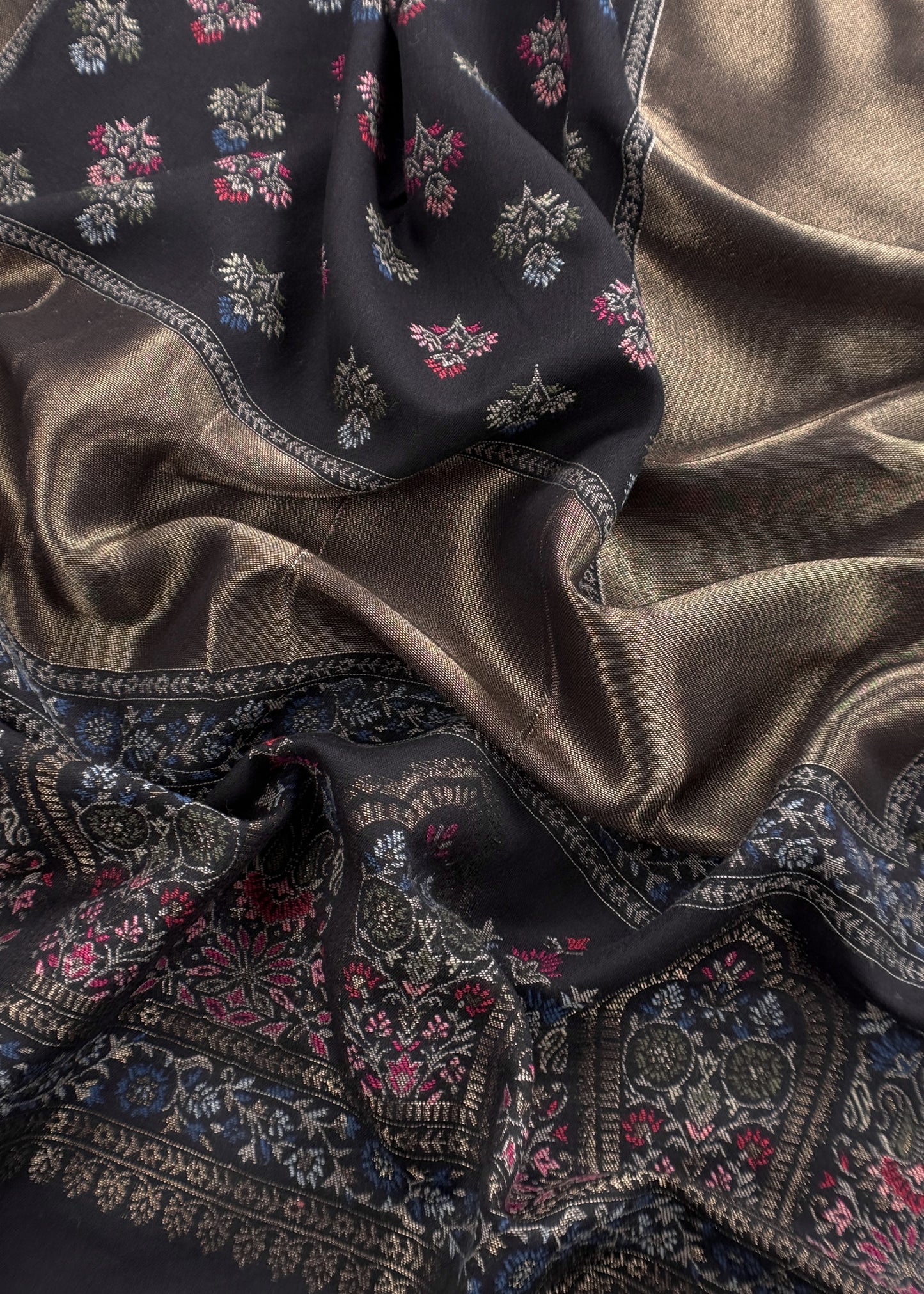 Black Wool Unstitched Suit With Kani Zari Weaving