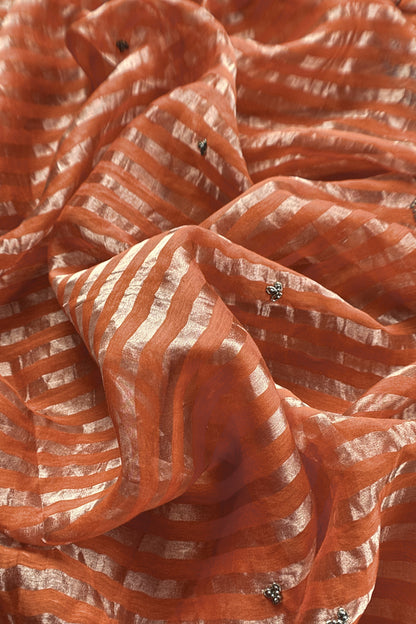 Rust Orange Pure Silk Suit With Tissue Silk Dupatta