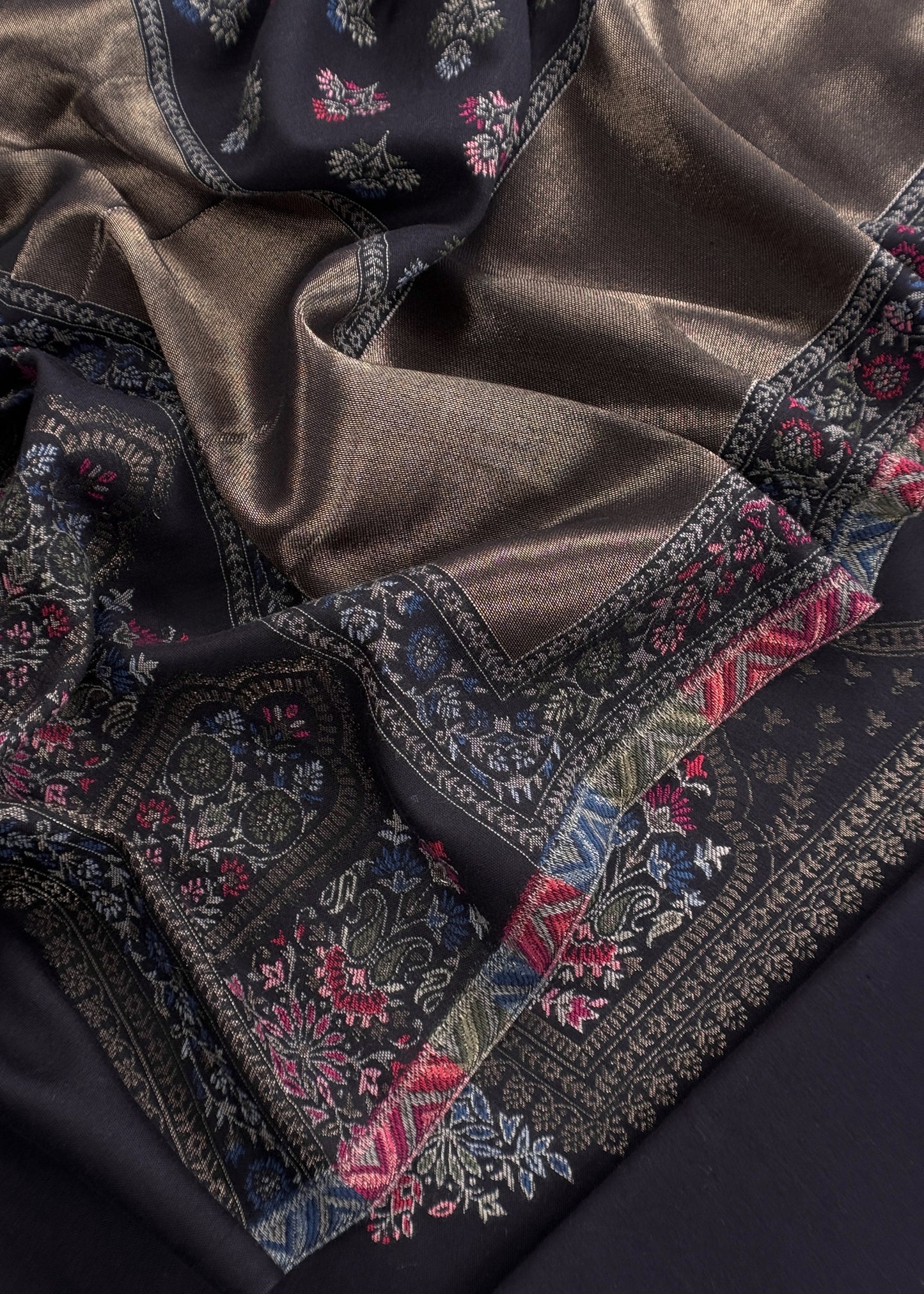 Black Wool Unstitched Suit With Kani Zari Weaving