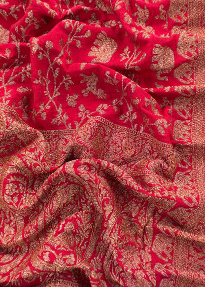Red Georgette Silk Suit Fabric With Zari Weaving
