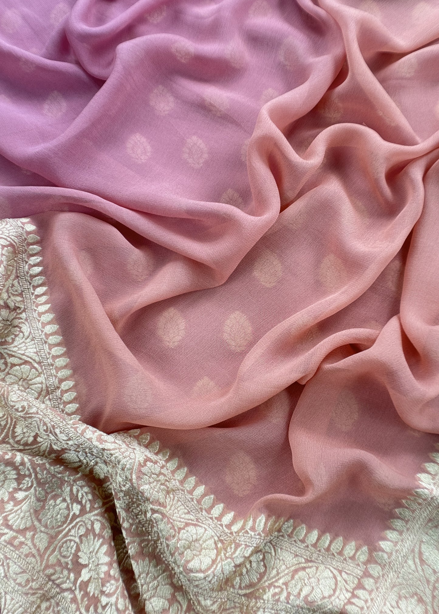 Orchid Pink Handloom Khaddi Georgette Suit Fabric With Zari Weaving